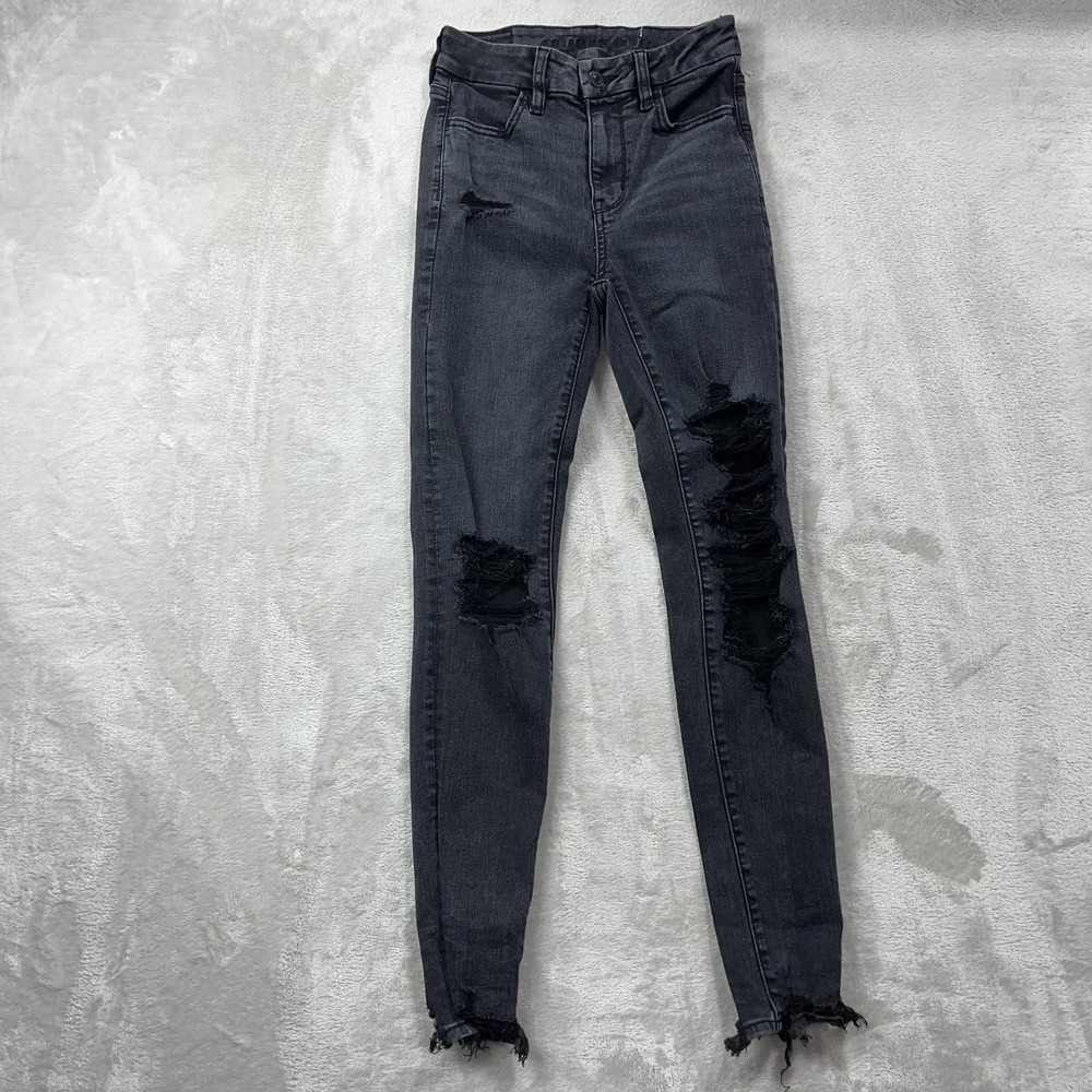 American Eagle Jeans Womens 00 Super High Rise Jeggings Distressed Skinny Fringe